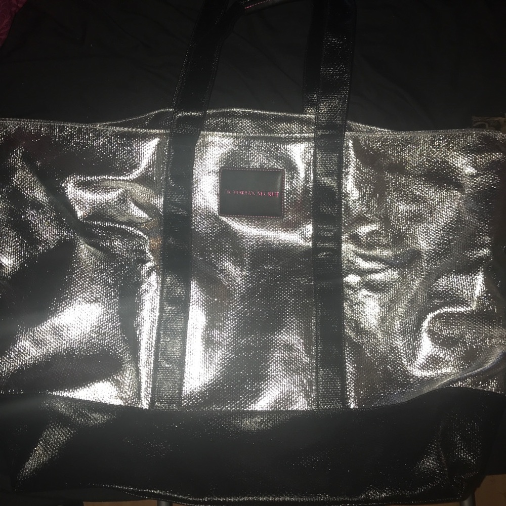 Victorias secret huge silver overnight tote bag